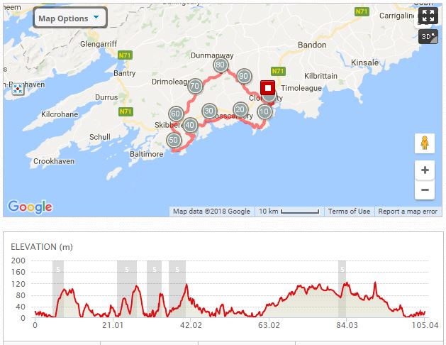 WestCork100 West Cork 100Km map