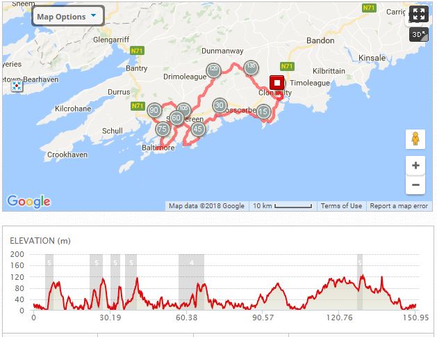 West Cork 150Km cycle map